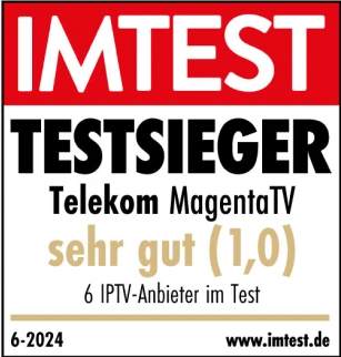 Auszeichnung von IMTEST für MagentaTV als Testsieger mit der Note 'sehr gut (1,0)' im Juni 2024