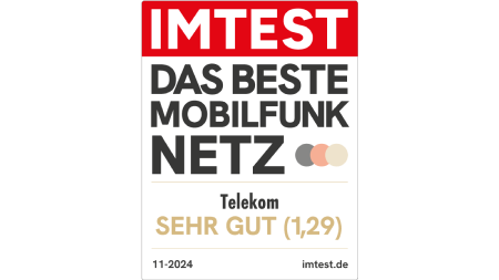 Testsiegel Imtest, Das beste Mobilfunk Netz, Telekom, Sehr gut (1,29), imtest.de, 11-2024