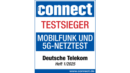 Testsiegel Connect Testsieger, Mobilfunk und 5G-Netztest, Deutsche Telekom, Heft 01/2025