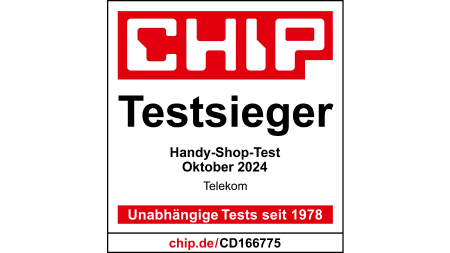 Testsiegel CHIP Testsieger Handy-Shop-Test, Oktober 2024, Telekom