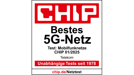 Testsiegel CHIP, Bestes 5G-Netz, Test Mobilfunknetze, CHIP 01/2025, Telekom