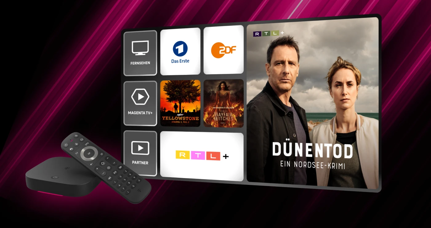 Fernseher mit MagentaTV Smart Inhalten und MagentaTV One Gerät