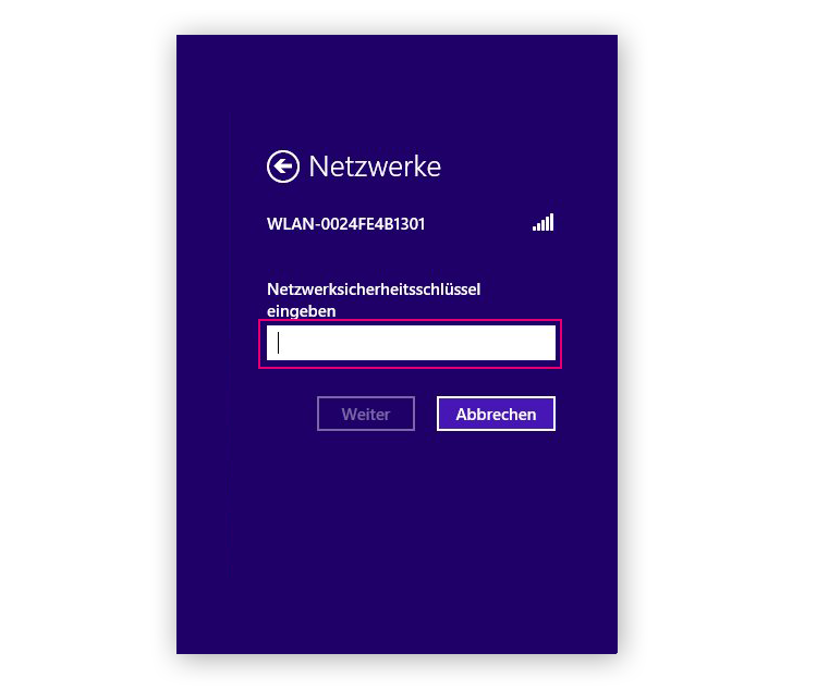 Netzwerkschlüssel eingeben