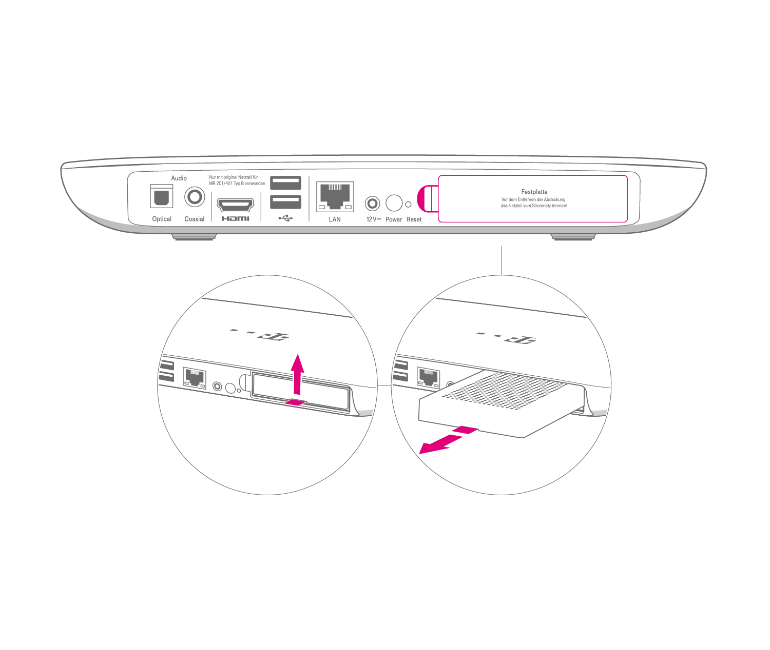 Festplatte aus Media Receiver 401 entnehmen