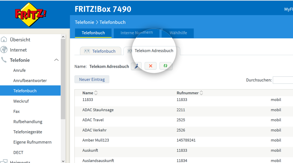 Telekom Adressbuch ist eingerichtet