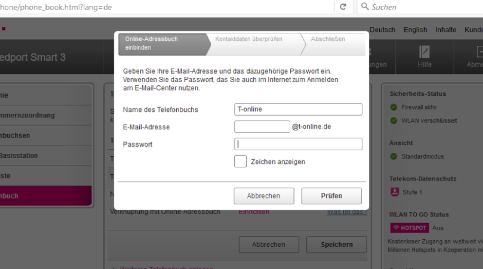 E-Mail-Adresse @t-online.de/@magenta.de eintragen