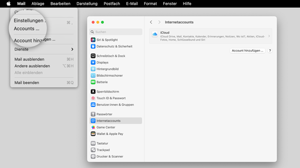 Bei "Mail" im Menü "Accounts" auswählen