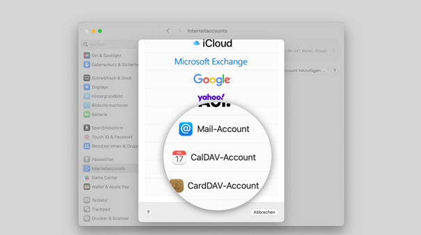 "CalDAV-Account" anklicken