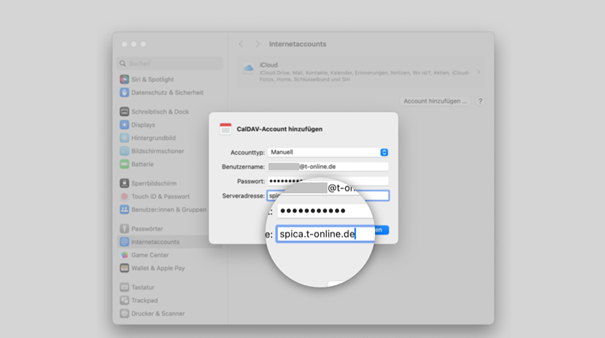 "Serveradresse": "spica.t-online.de" eintragen