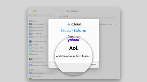 "Anderen Account" hinzufügen