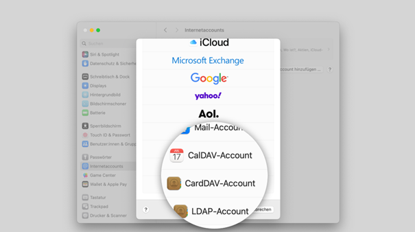 "CardDAV-Account" wählen