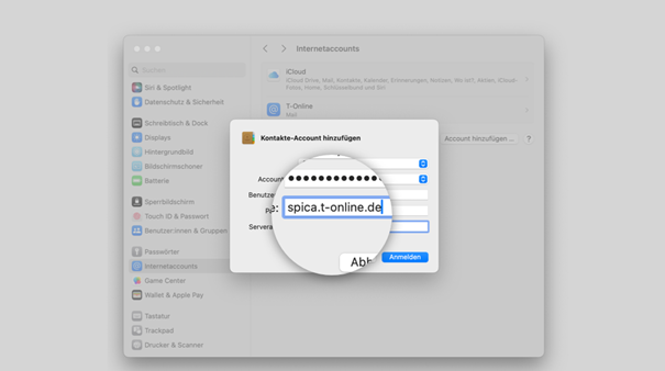 "Serveradresse": "spica.t-online.de" eintragen