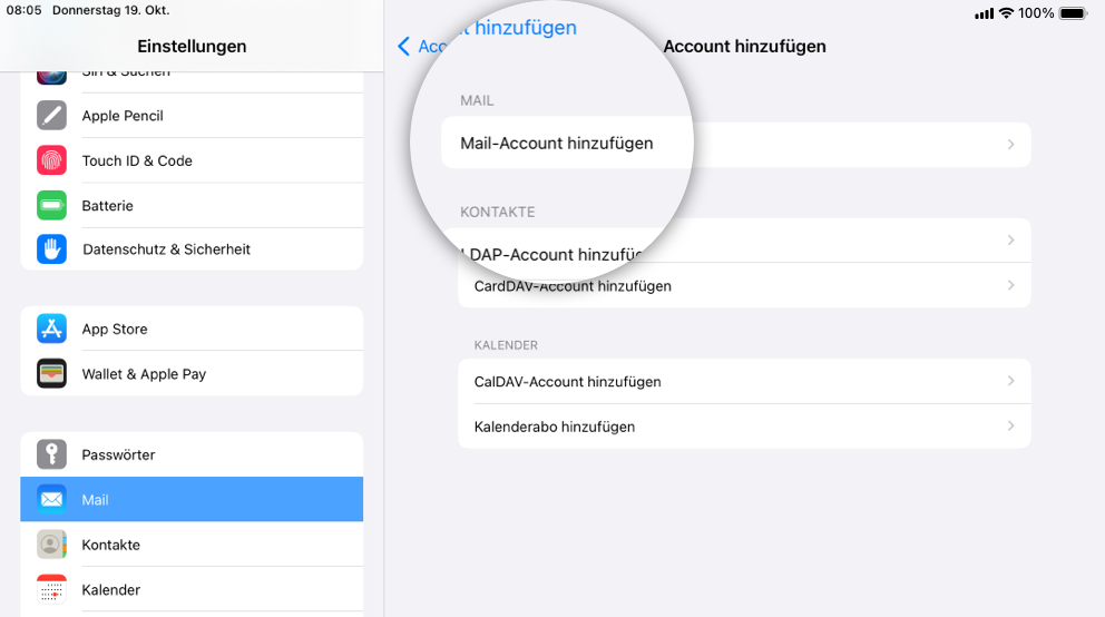"Mail-Account hinzufügen" auswählen