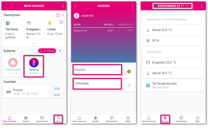 Magenta SmartHome App Heizungssteuerung