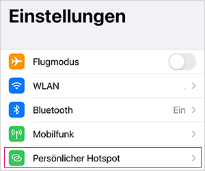 Einstellungen - persönlicher Hotspot