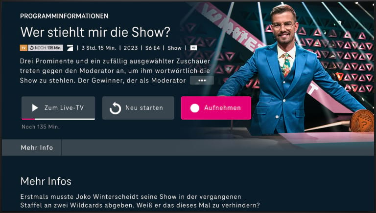 Beispielhafte Darstellung der Aufnahmefunktion von MagentaTV